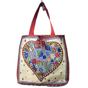 Brighton LOVE Celebrate Holiday Canvas Christmas Shopping Tote Bag 14x16x8"